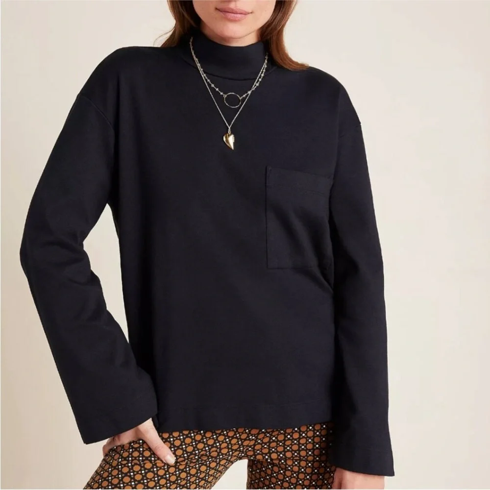 Stateside Anthropologie oversized long sleeve pocket T shirt in black